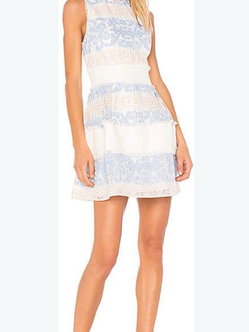 Alexis White and Light Blue Lace Sleeveless Mini Dress